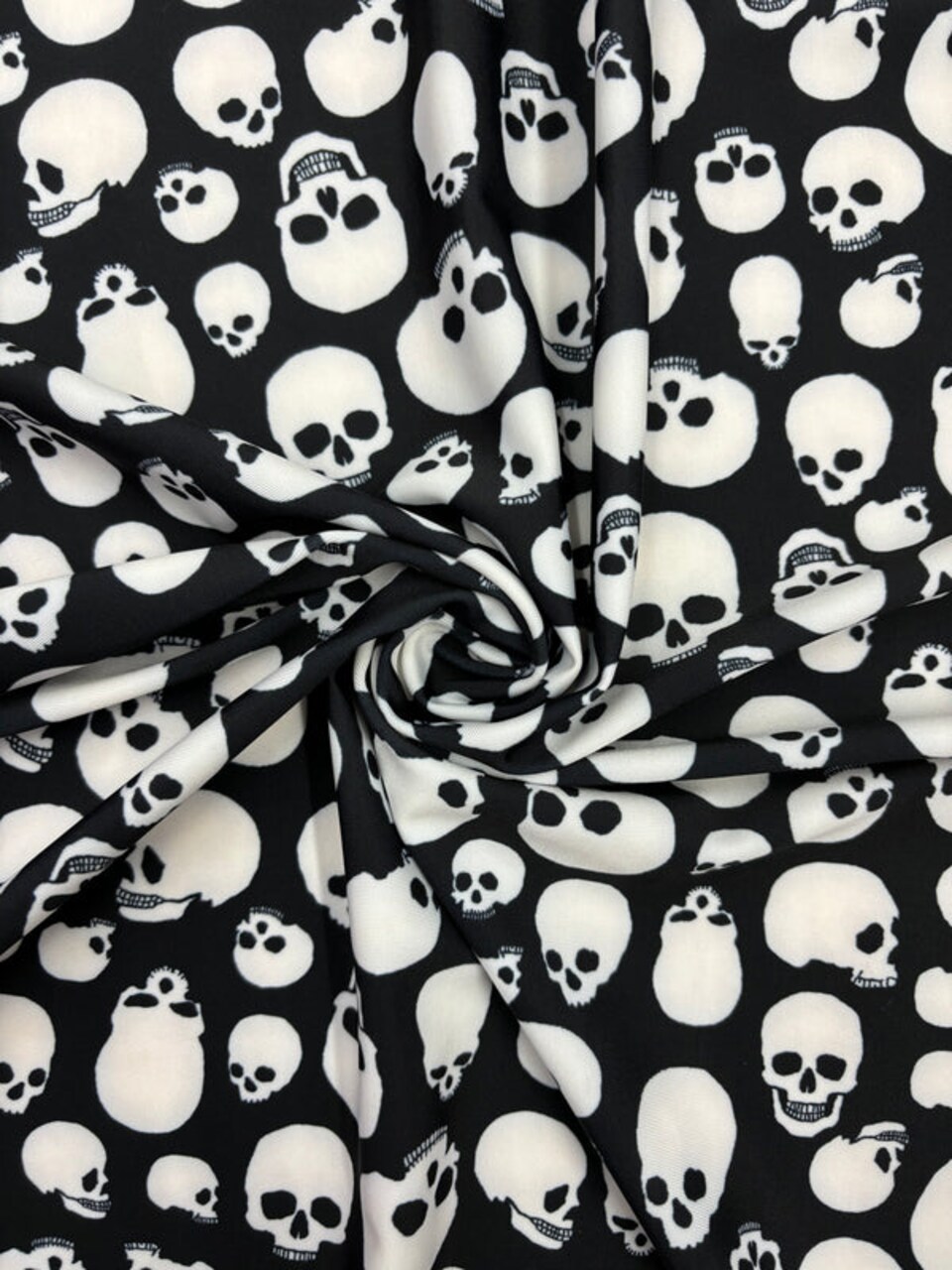 1 Yard Black and White Skull Printed Spandex Fabric for Swimwear, Dancewear, Leggings, and Costumes 58/60 Inches Wide